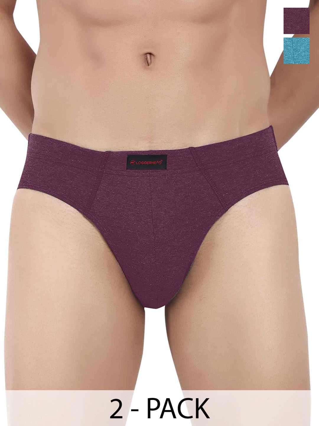 

LOGGERHEAD Men Pack Of 2 Mid-Rise Basic BriefsLHCB001-AQUA-WINE, Purple