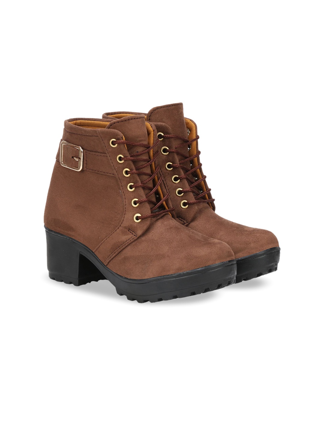 

Commander Shoes Women Round Toe Lace-Ups Buckle Detailed Chukka Boots, Brown