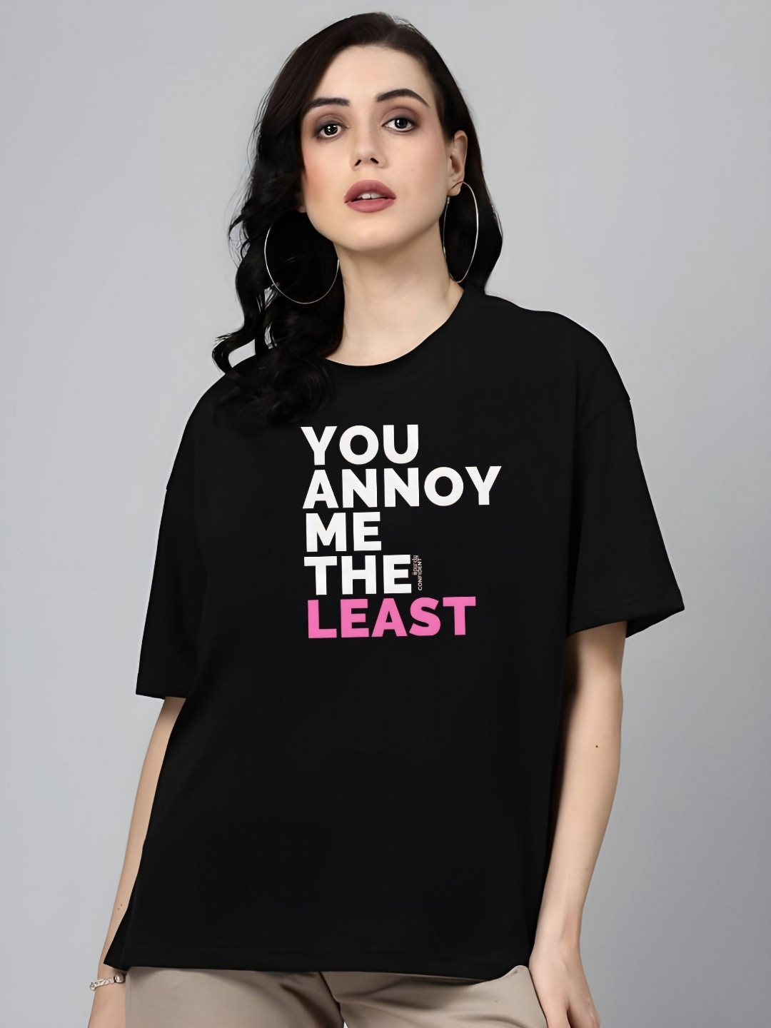 

DressBerry Women Typography Printed Round Neck Cotton Relaxed Fit T-shirt, Black