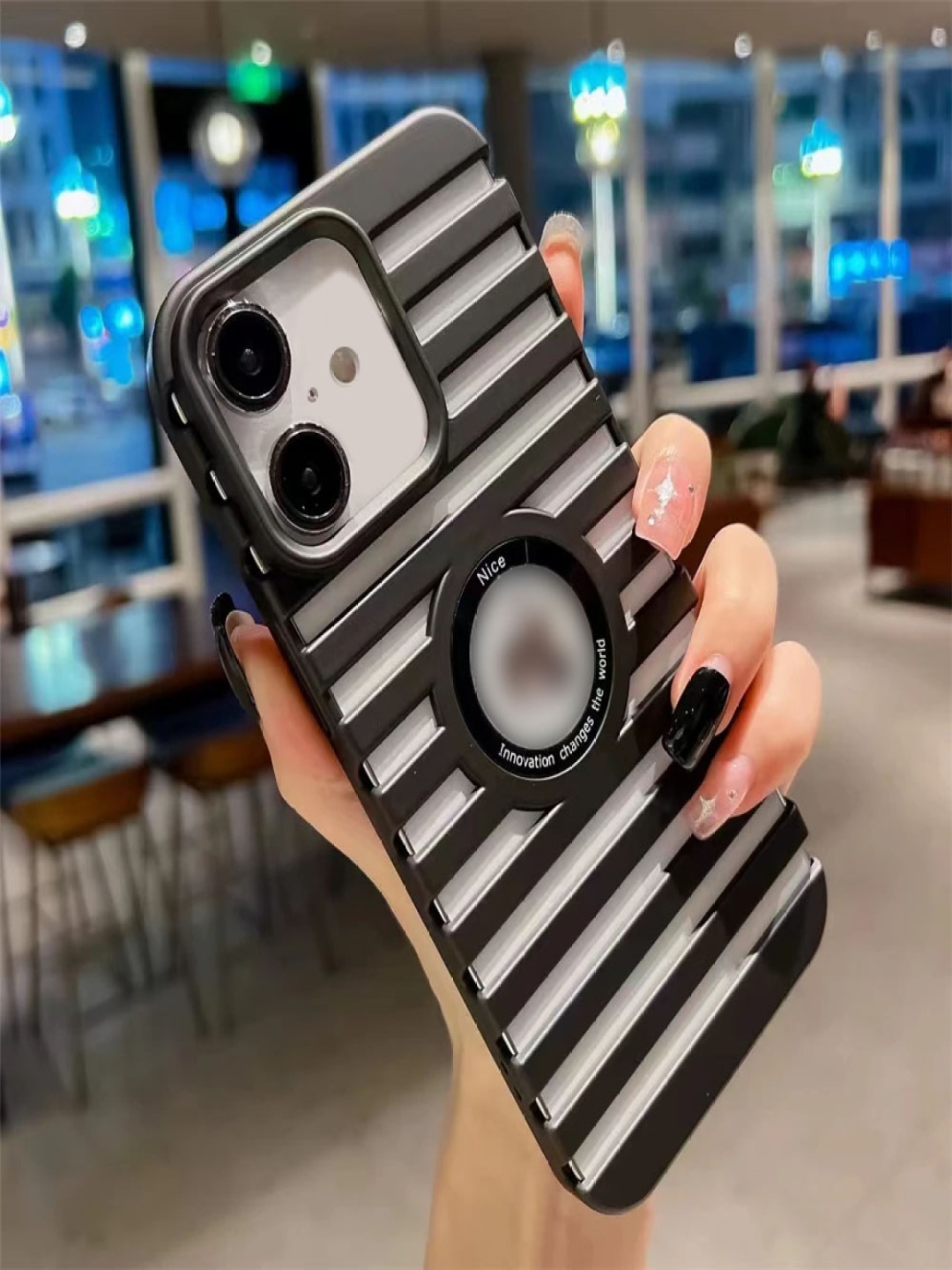 

Luxury Kase LK165 Solid iPhone 16 Logo Hole Mag-Safe Heat Dissipation Breathable Back Case, Black