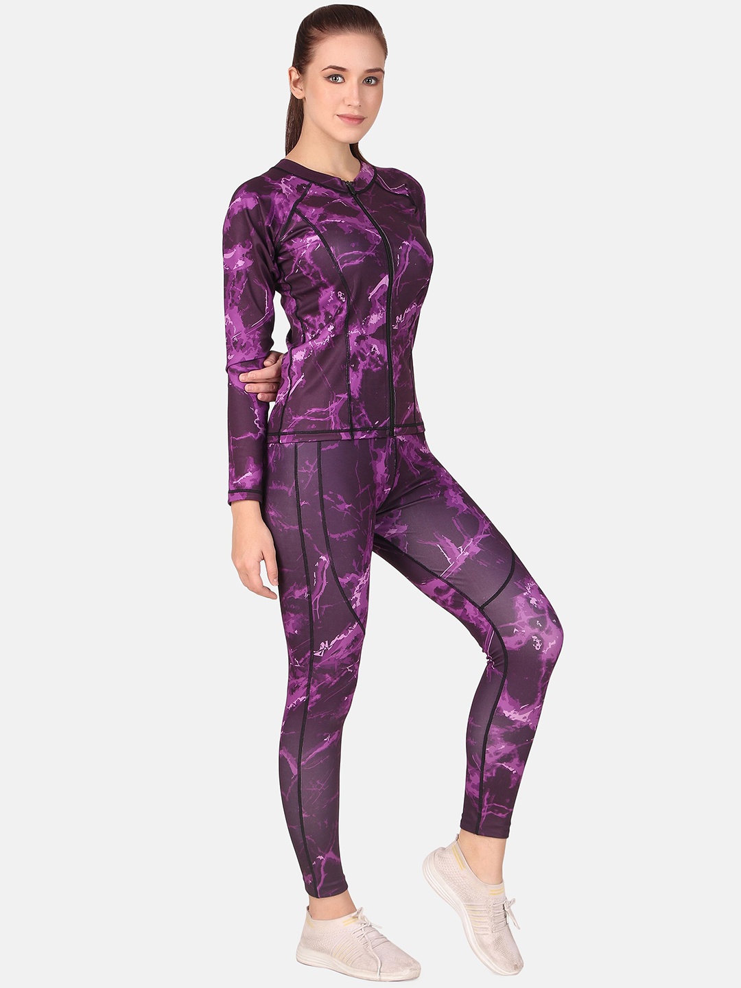 

BENZOS Women Printed Mid-Rise Tracksuits, Purple