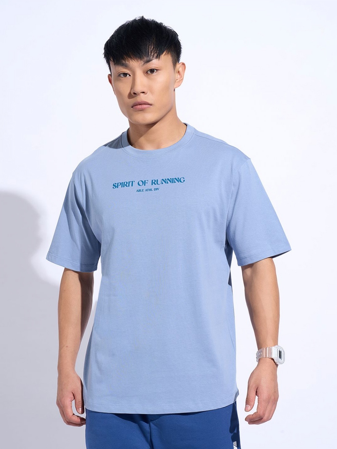 

Ajile by Pantaloons Men Graphic Printed Round Neck Cotton Relaxed Fit T-shirt, Blue