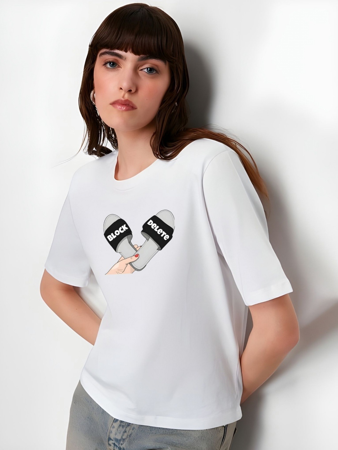 

DressBerry Women Graphic Printed Round Neck Cotton Boxy T-shirt, White