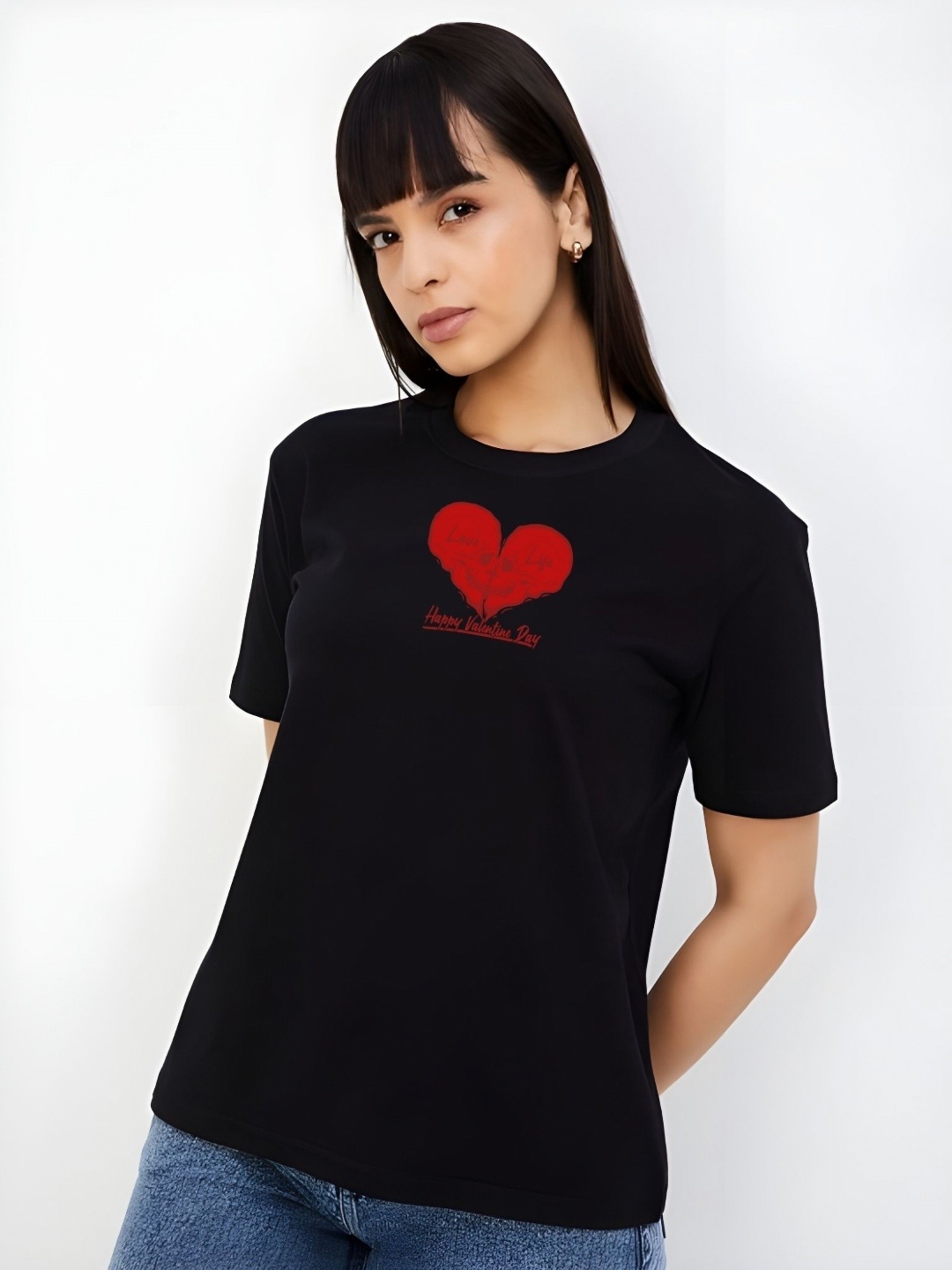 

DressBerry Women Graphic Printed Round Neck Cotton T-shirt, Black