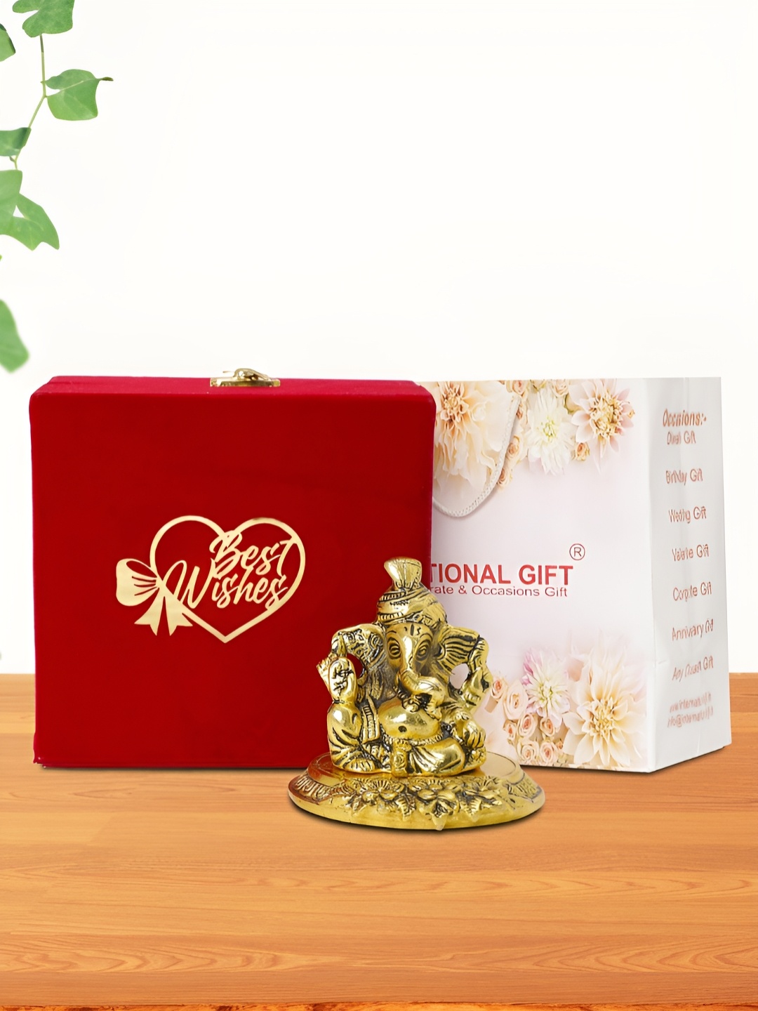 

INTERNATIONAL GIFT Gold-Toned Pagdi Ganesh Religious Idol Showpiece