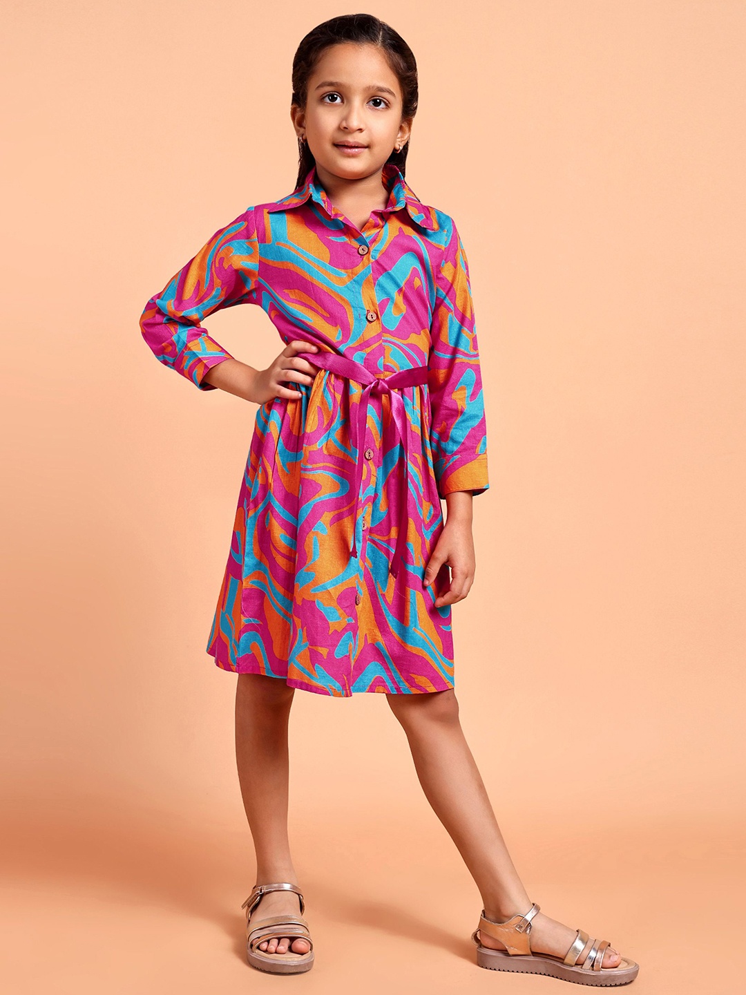 

YK Girl Printed Fit & Flare Ready to Wear Dress, Pink