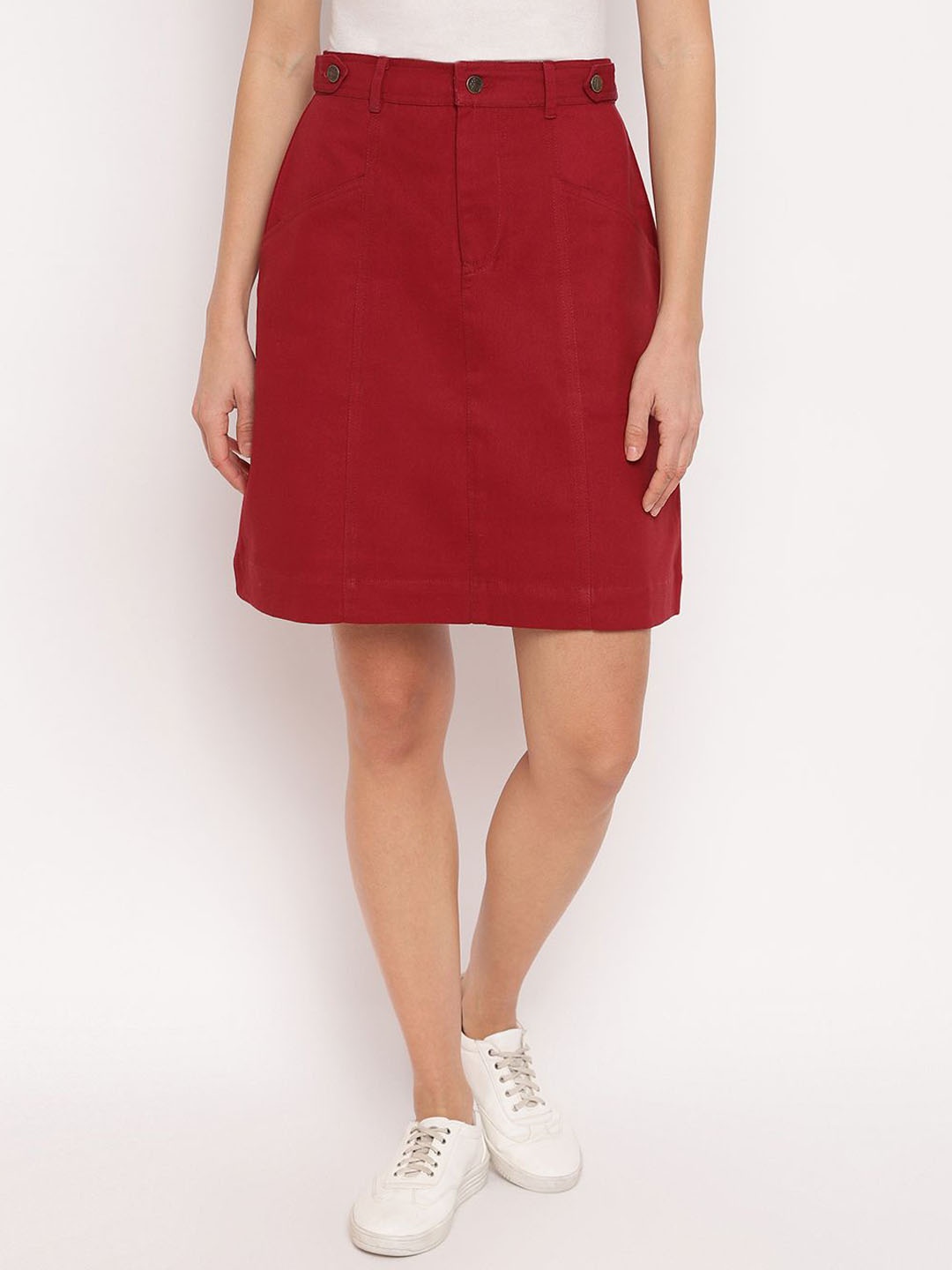 

DressBerry Red Aline Woven Design Skirt