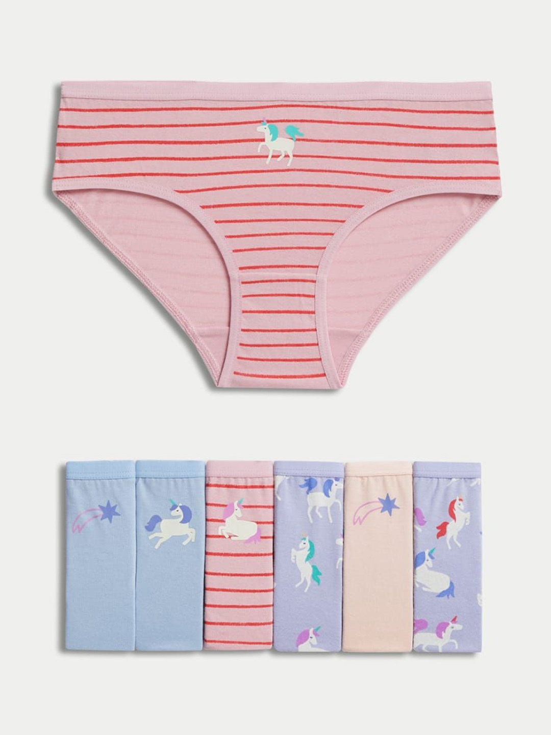 

Marks & Spencer Girls Pack Of 7 Printed Pure Cotton Hipster Briefs T711957DLILAC MIX, Pink