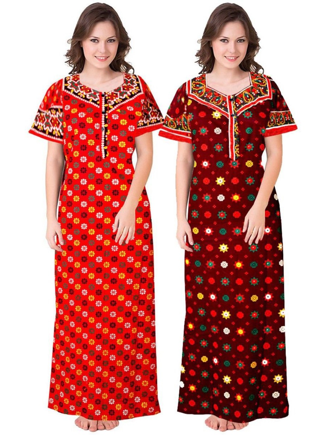 

PR PINK ROYAL Women Pack Of 2 Pure Cotton Maxi Nightdress, Maroon