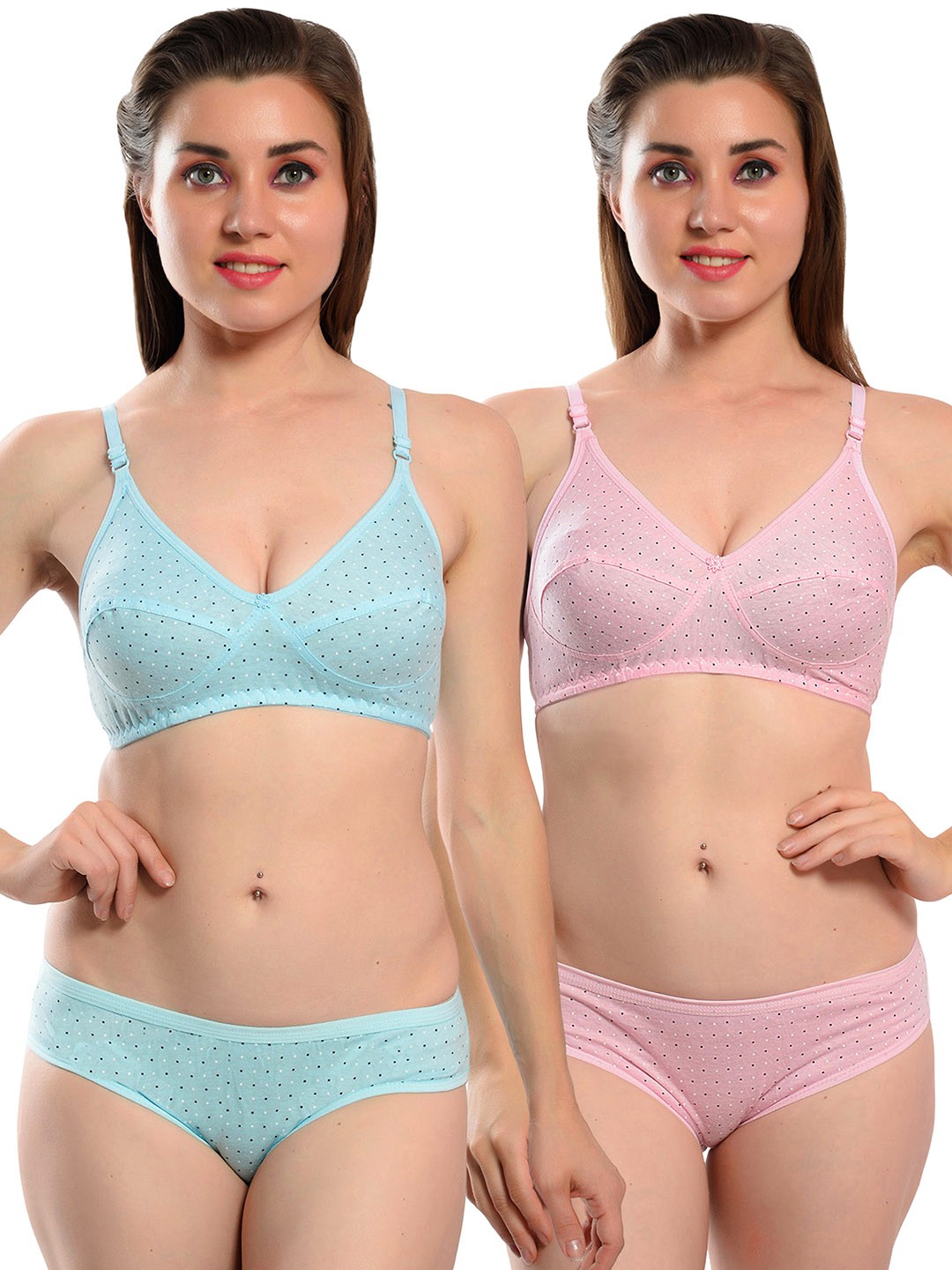 

Fihana Women Pack Of 2 Printed Cotton Shoulder Straps Lingerie Set, Pink