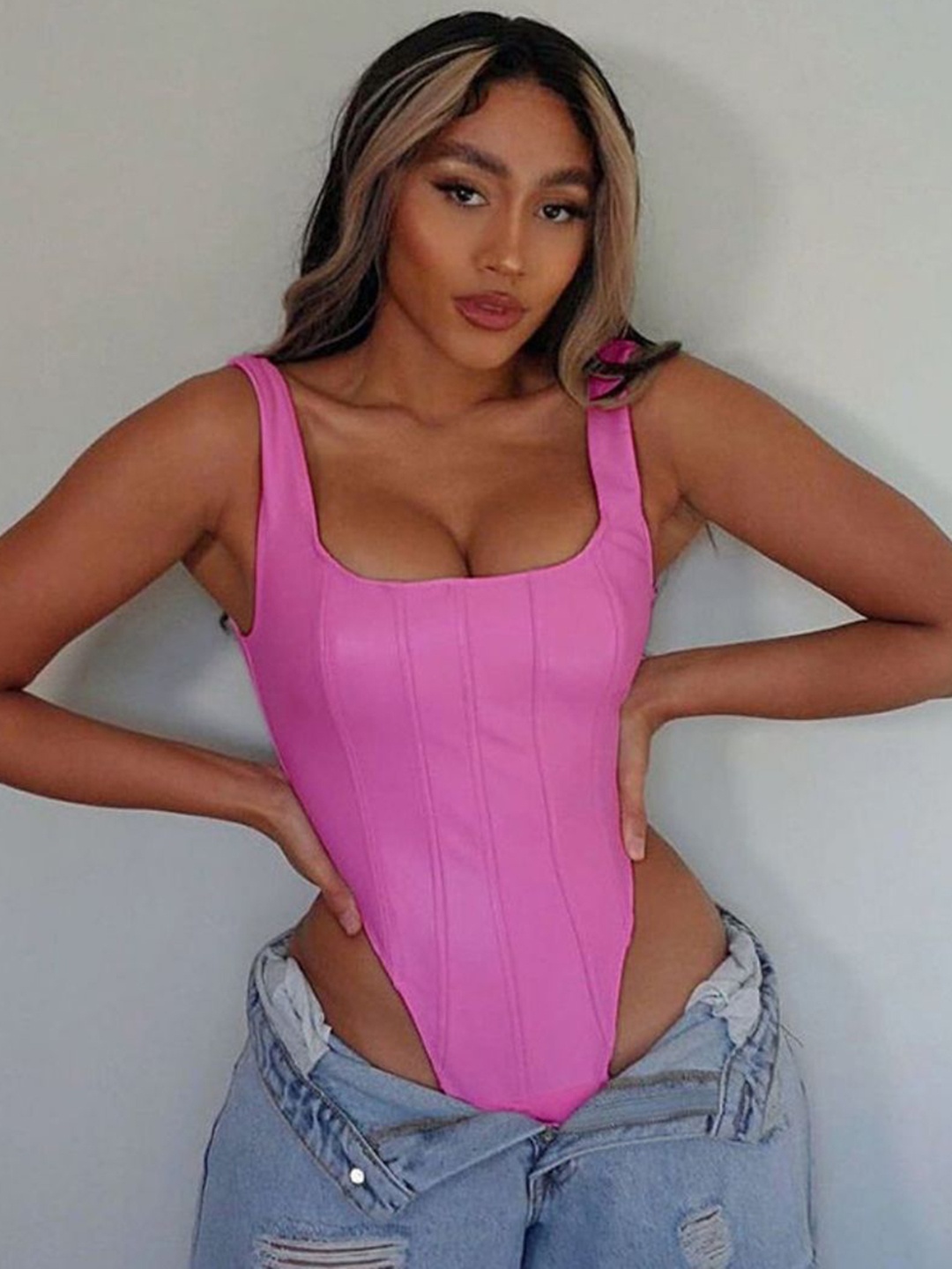 

StyleCast Square Neck Sleeveless Bodysuit, Pink