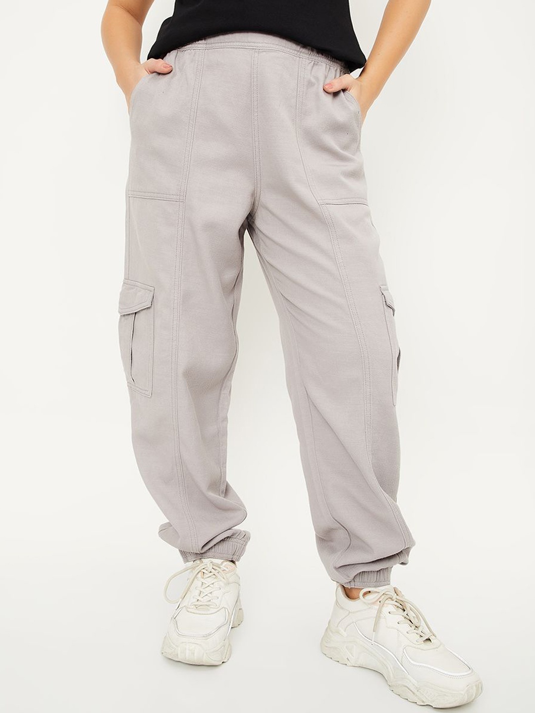 

max Women Cotton Jogger Mid-Rise Jeans, Grey
