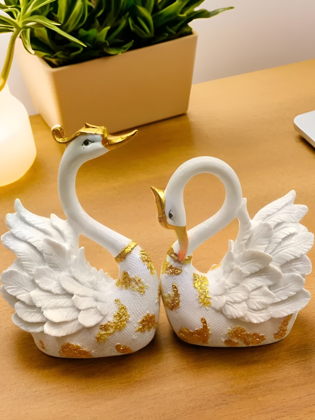 

Vrinban International White & Gold-Toned Swan Marble Figurine Showpiece