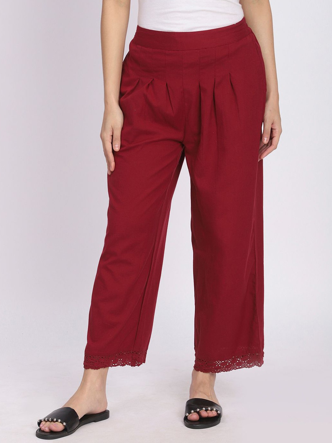 

R&B Women High-Rise Cotton Trousers, Red