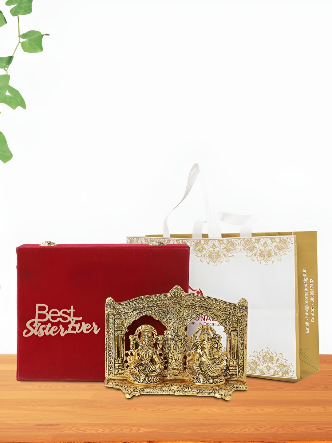 

INTERNATIONAL GIFT Gold-Toned Laxmi Ganesh Religious Idol Showpiece