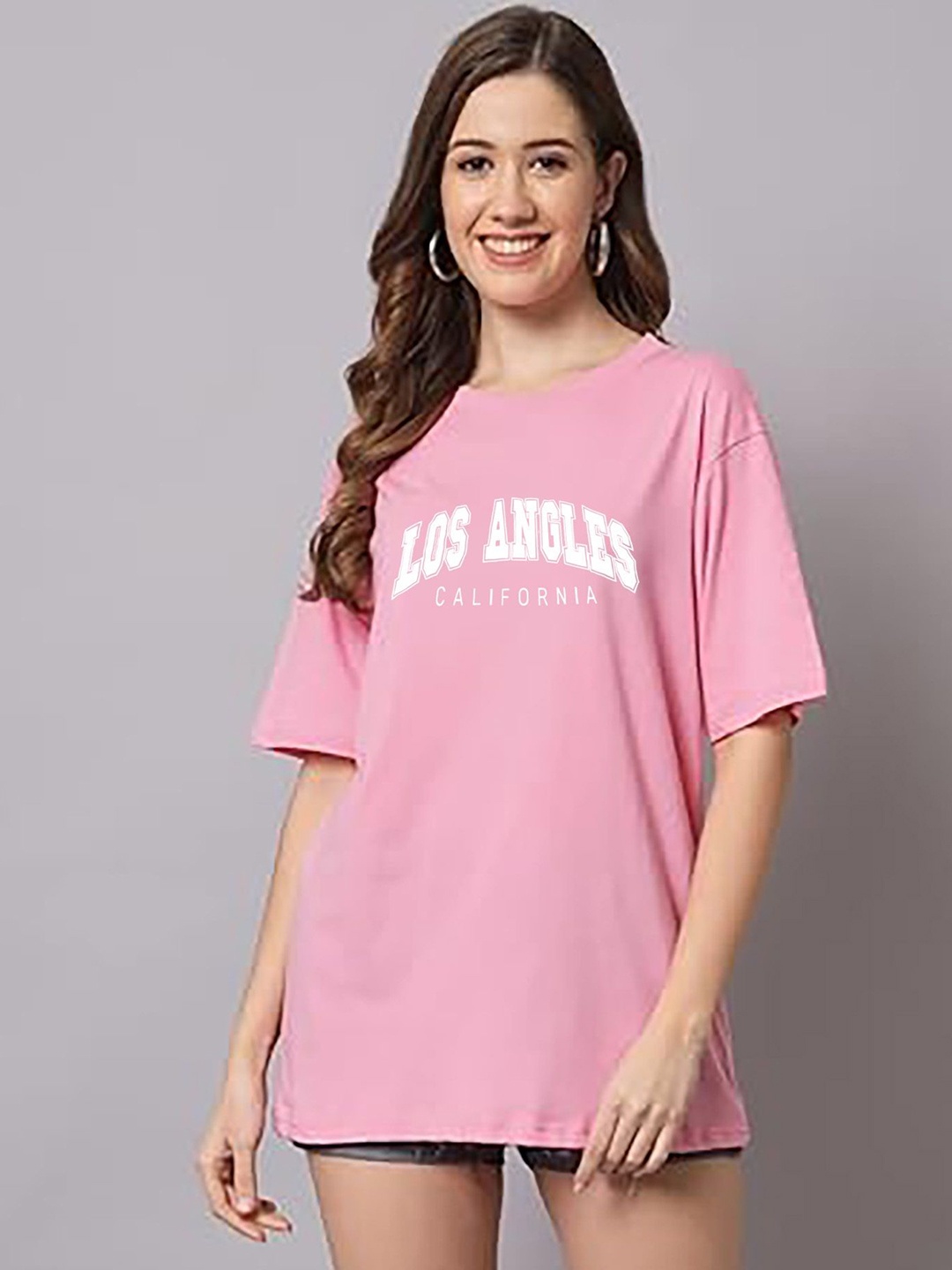 

My Swag Women Typography Printed Round Neck Cotton Oversized T-shirt, Pink