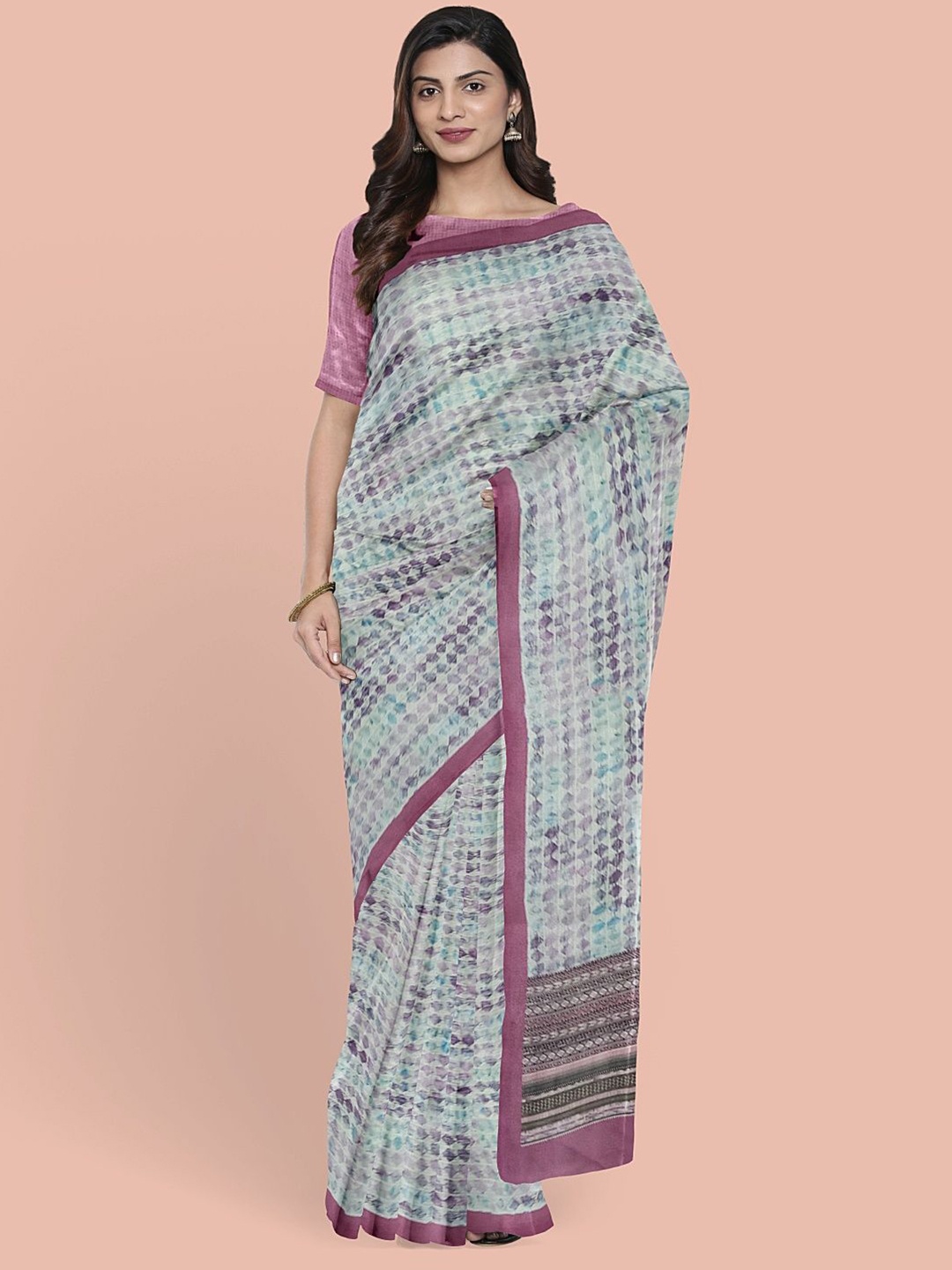 

Avyay Creation Polka Dot Mysore Silk Saree, Grey