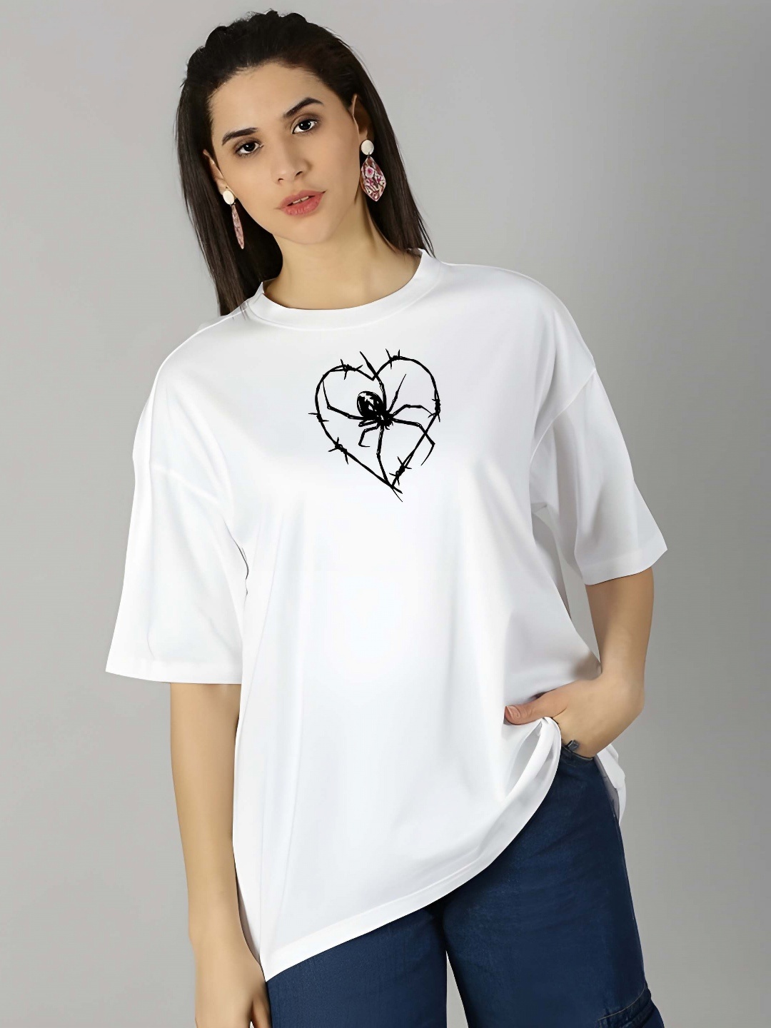 

SZN Women Graphic Printed Round Neck Cotton Oversized T-shirt, White