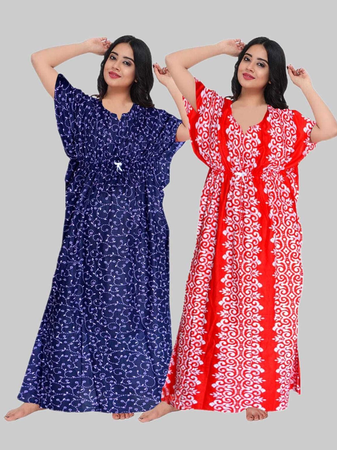 

PR PINK ROYAL Women Pack Of 2 Printed Maxi Nightdress, Blue