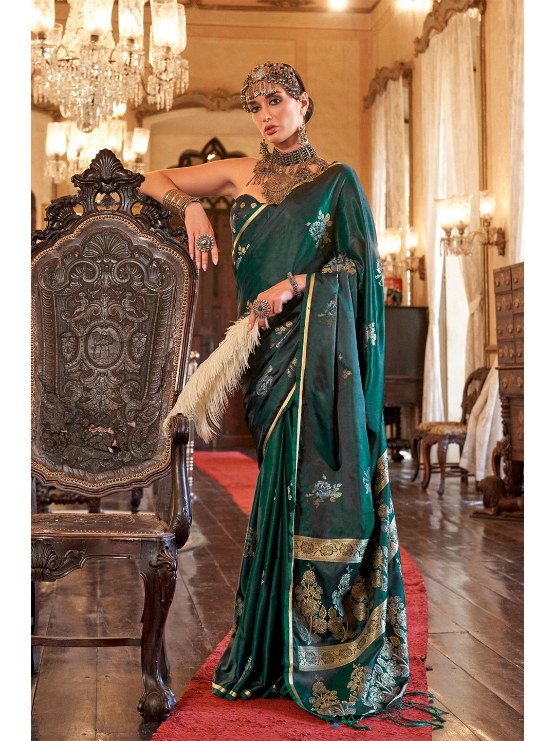 

MySilkLove Woven Design Zari Satin Banarasi Saree, Green