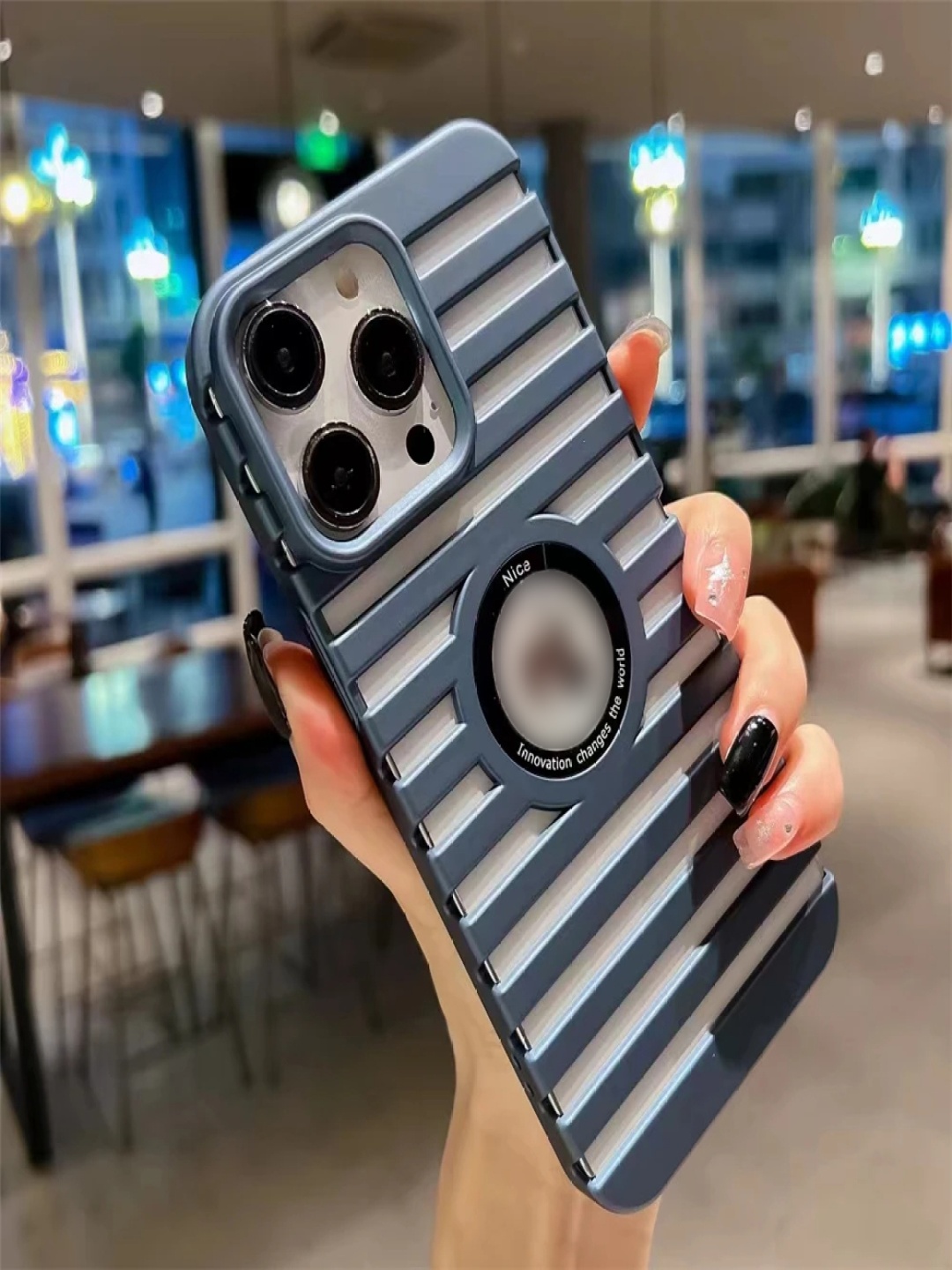 

Luxury Kase LK165 Solid iPhone 16 Pro Max Logo Hole Mag-Safe Heat Dissipation Back Case, Blue