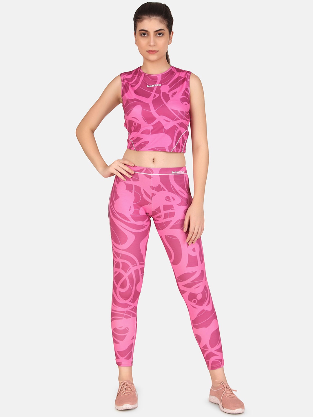 

BENZOS Women Abstract Printed Tracksuit With Slip on Closure, Pink