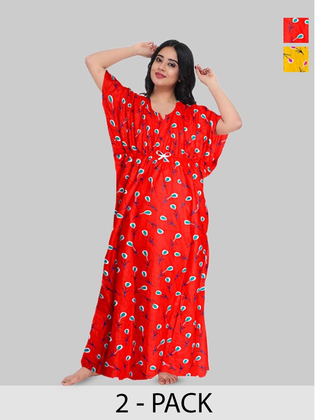 

PR PINK ROYAL Women Pack Of 2 Printed Maxi Nightdress, Red