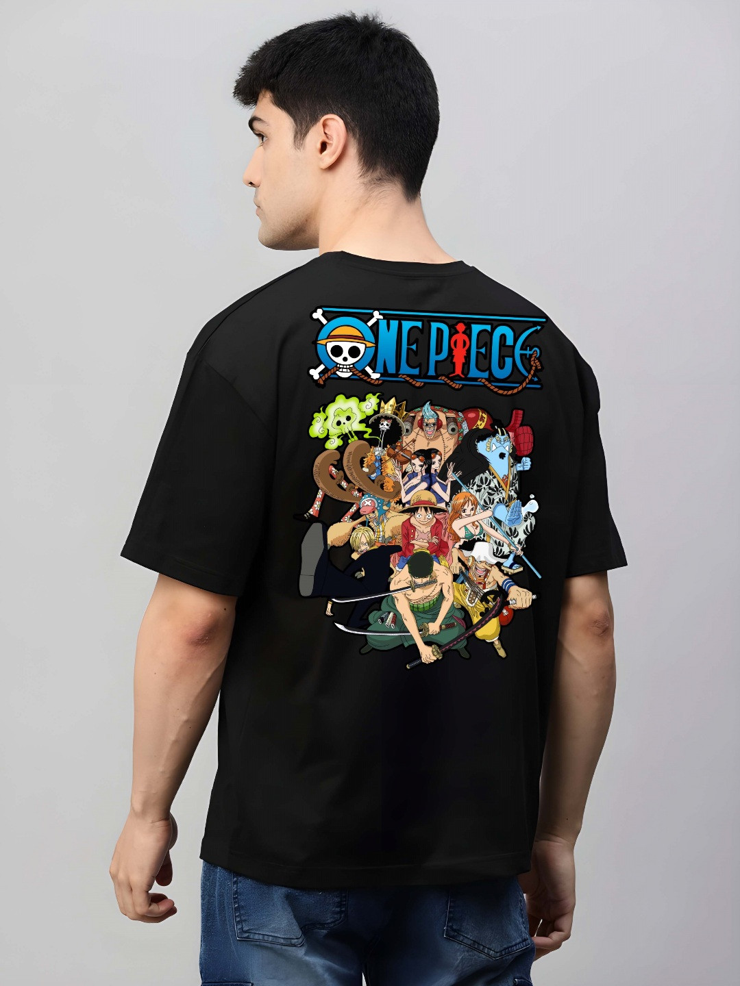 

SZN Men Graphic Printed Round Neck Cotton Oversized T-shirt, Black