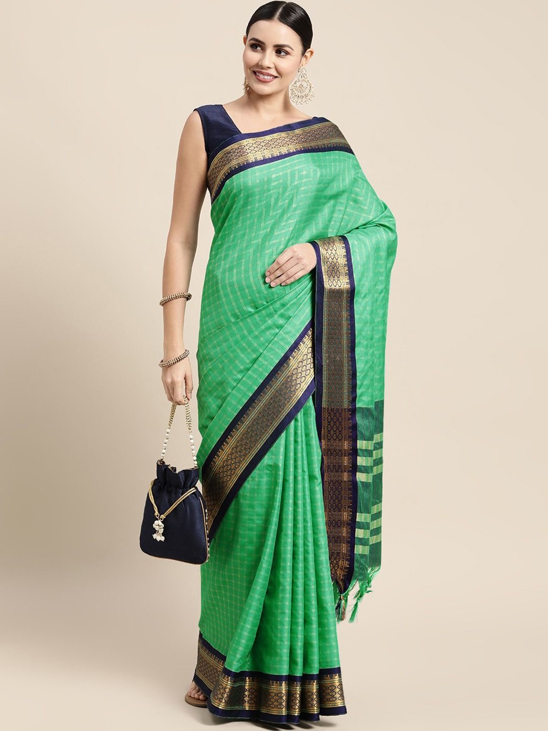 

DIVASTRI Woven Design Zari Saree, Sea green