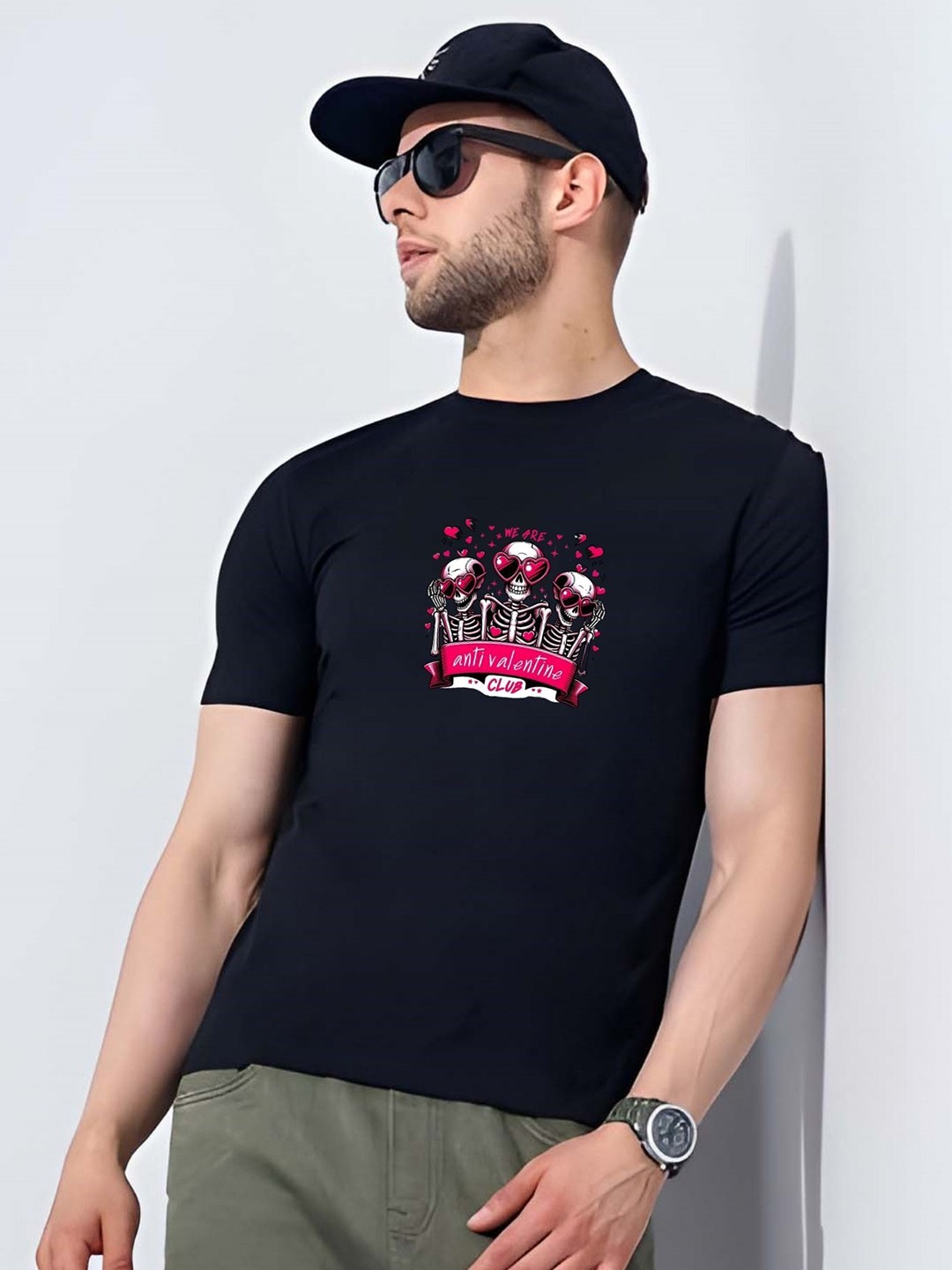 

SZN Men Graphic Printed Round Neck Cotton Slim Fit T-shirt, Black