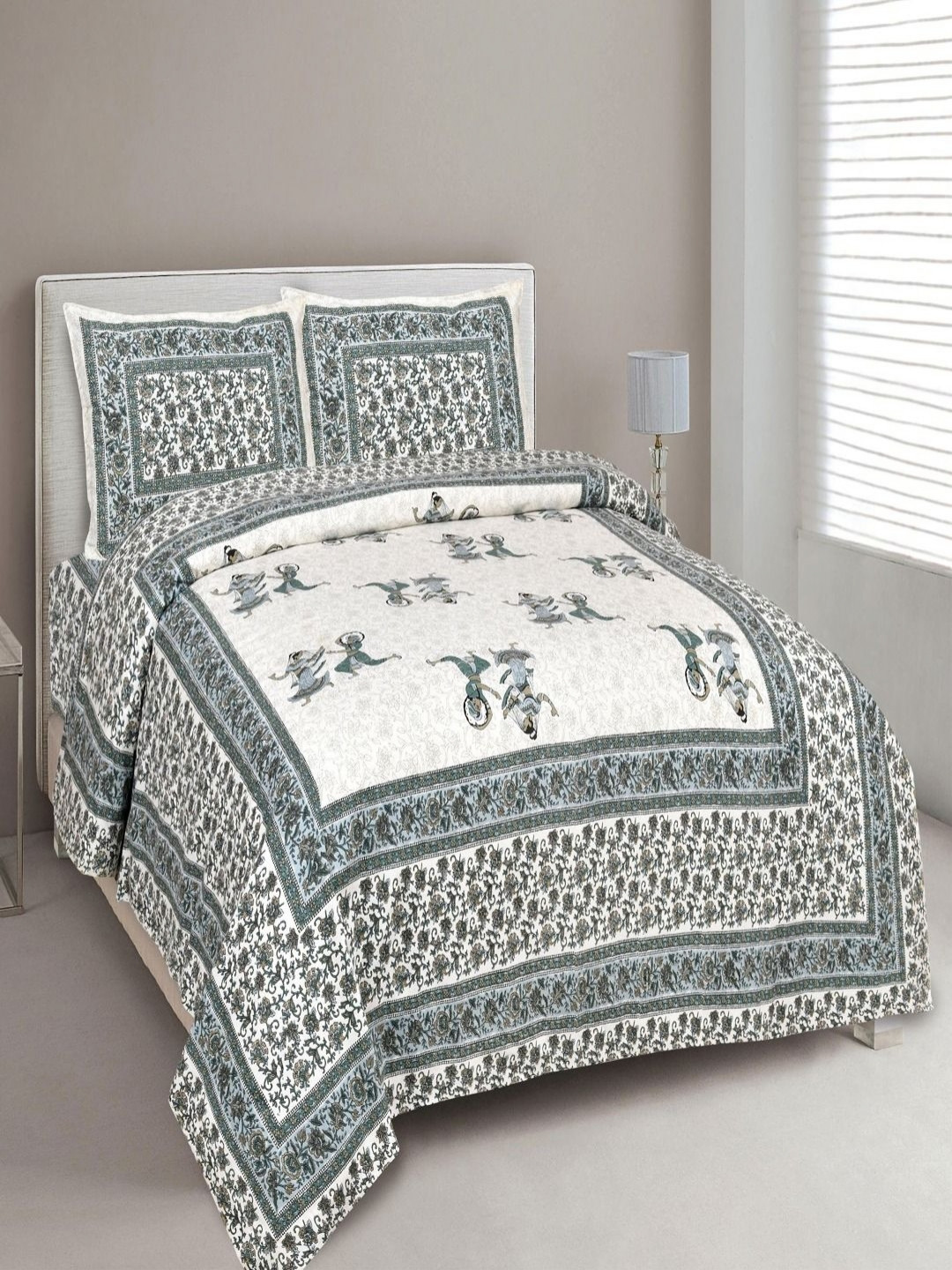 

Myntra Elegant Homes Grey Printed Pure Cotton 180 TC King Bedsheet Set 2.74 m x 2.54 m