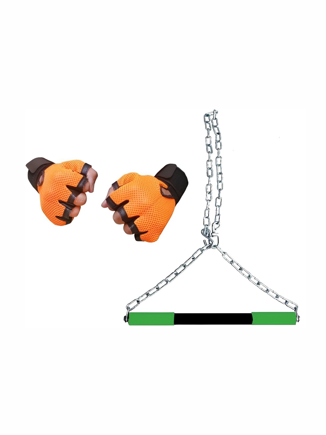 

YMD Set Of 2 Chain Rod & Pair Of Gloves Workout Accessories, Black