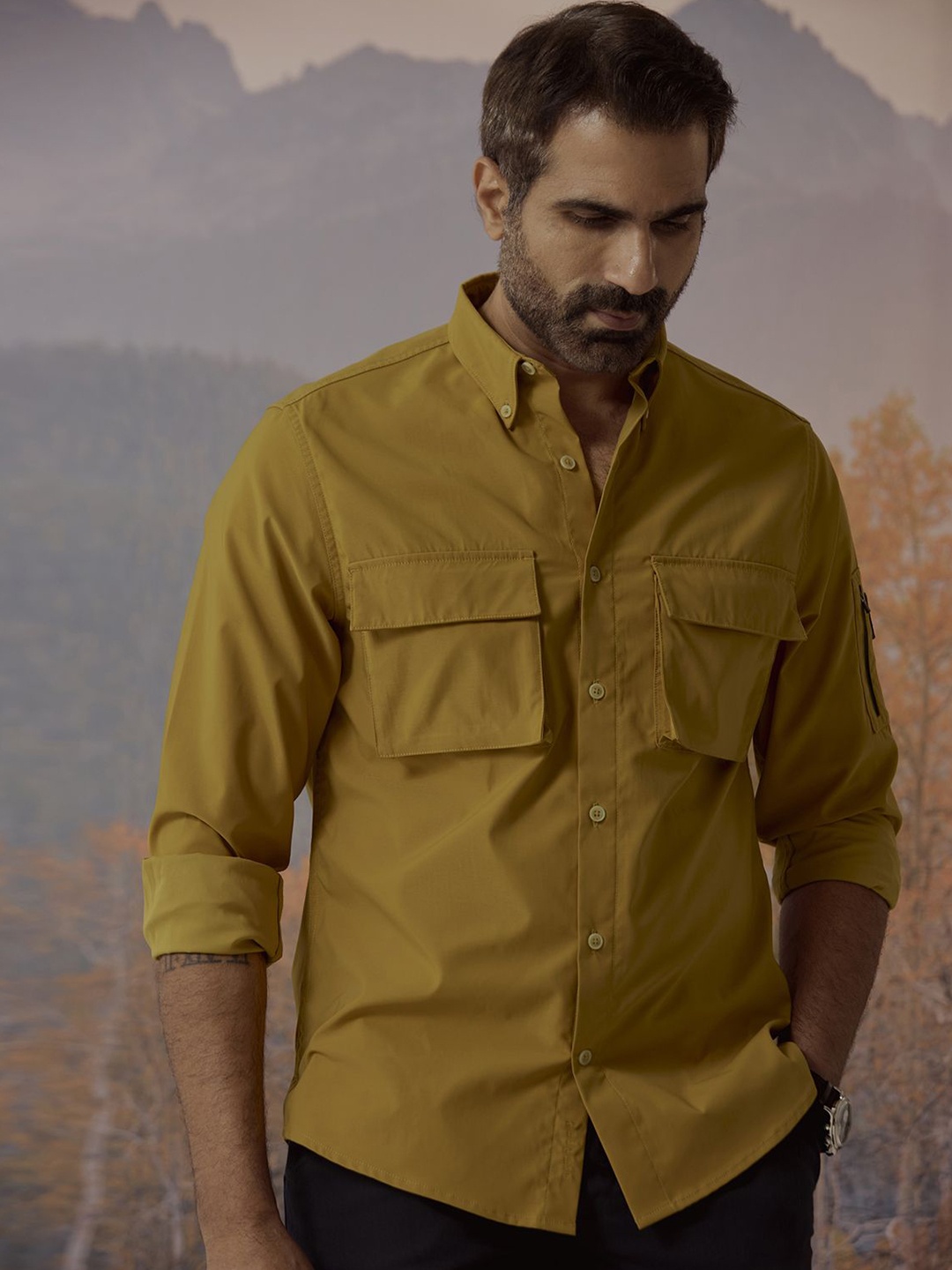 

Andamen Casual Men Mustard Sleeve Pocket Detailing Regular Fit Shirt