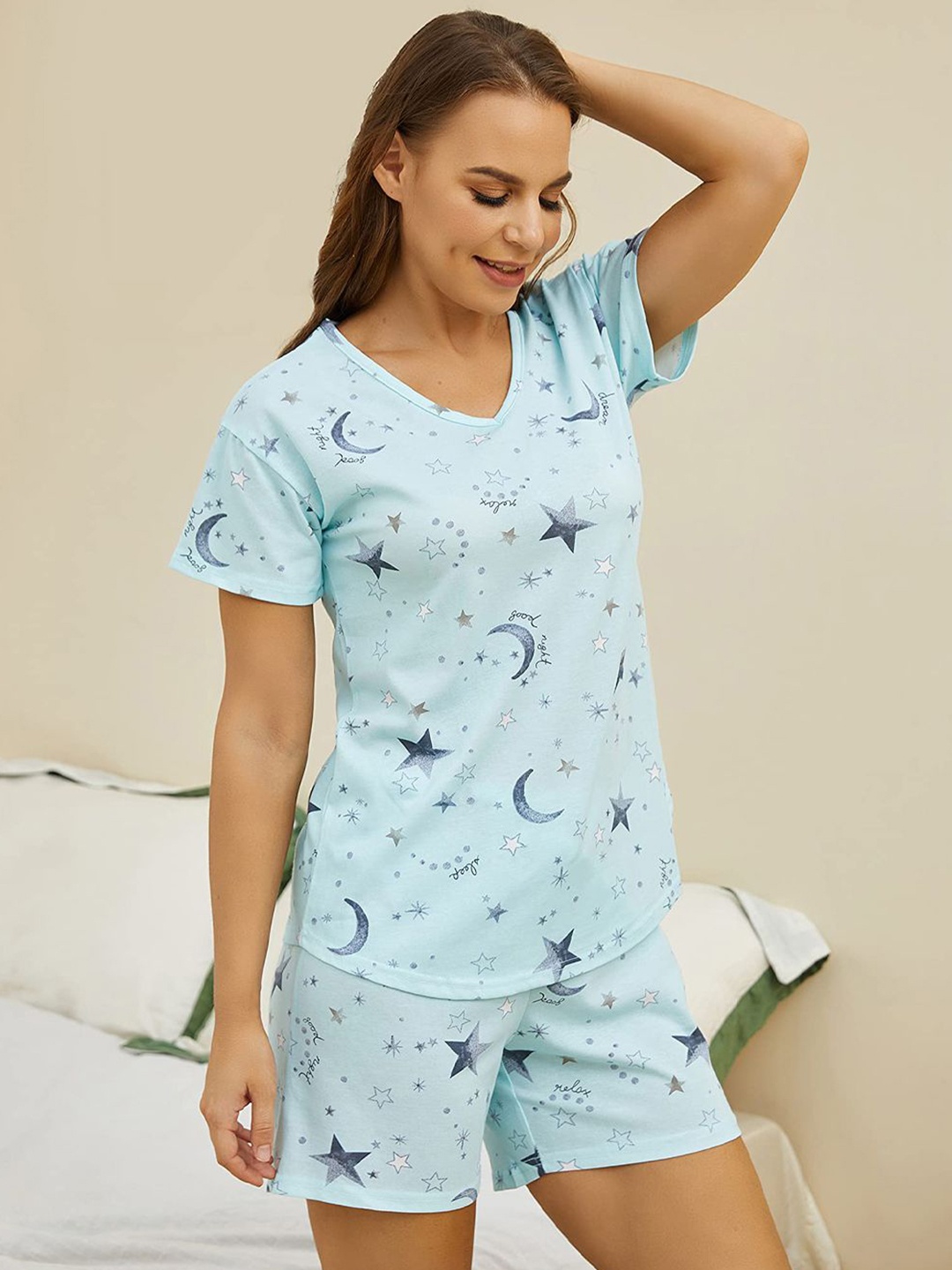 

Beera Women Printed Night suit, Blue