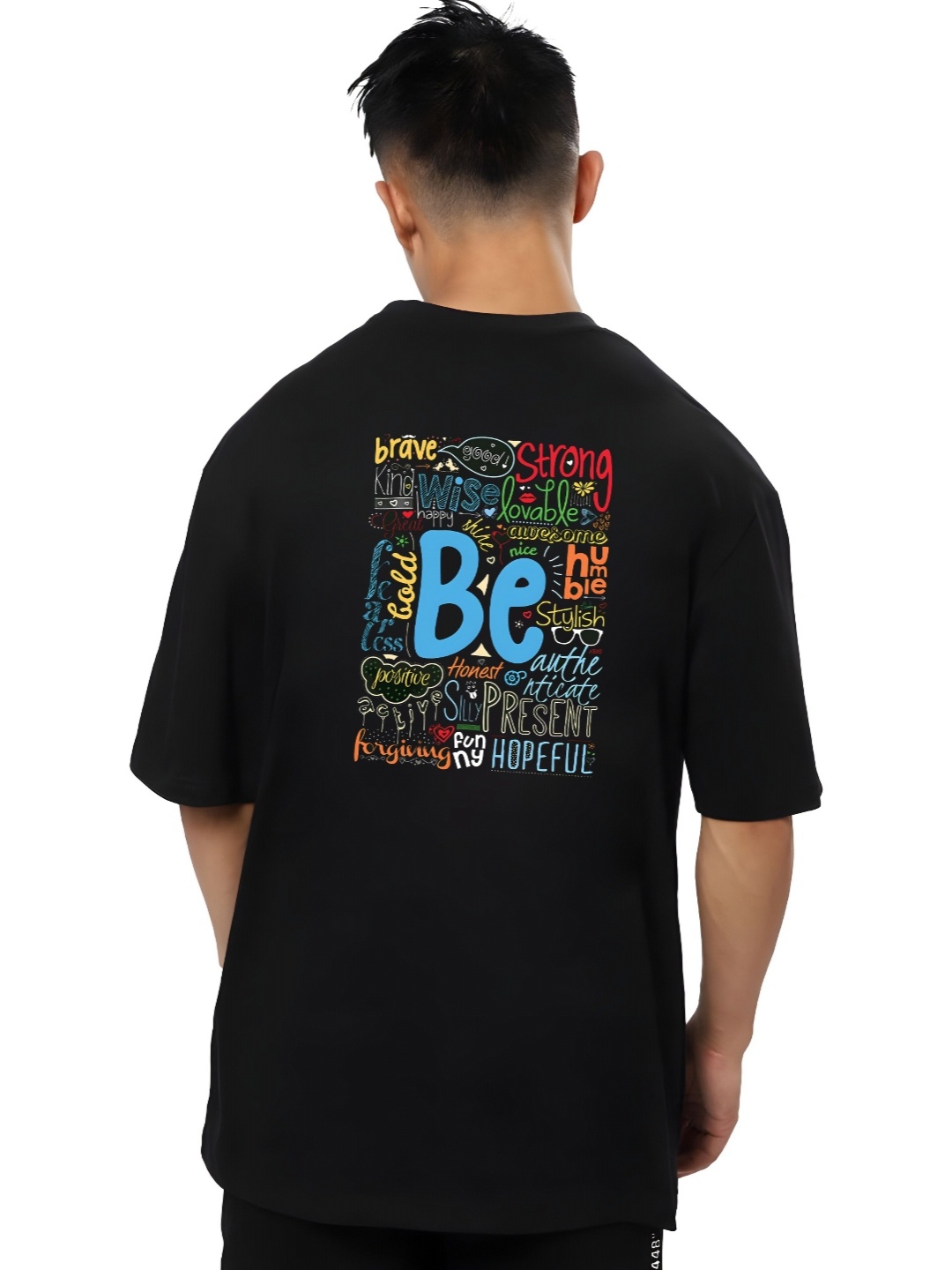 

SZN Men Graphic Printed Round Neck Cotton Oversized T-shirt, Black