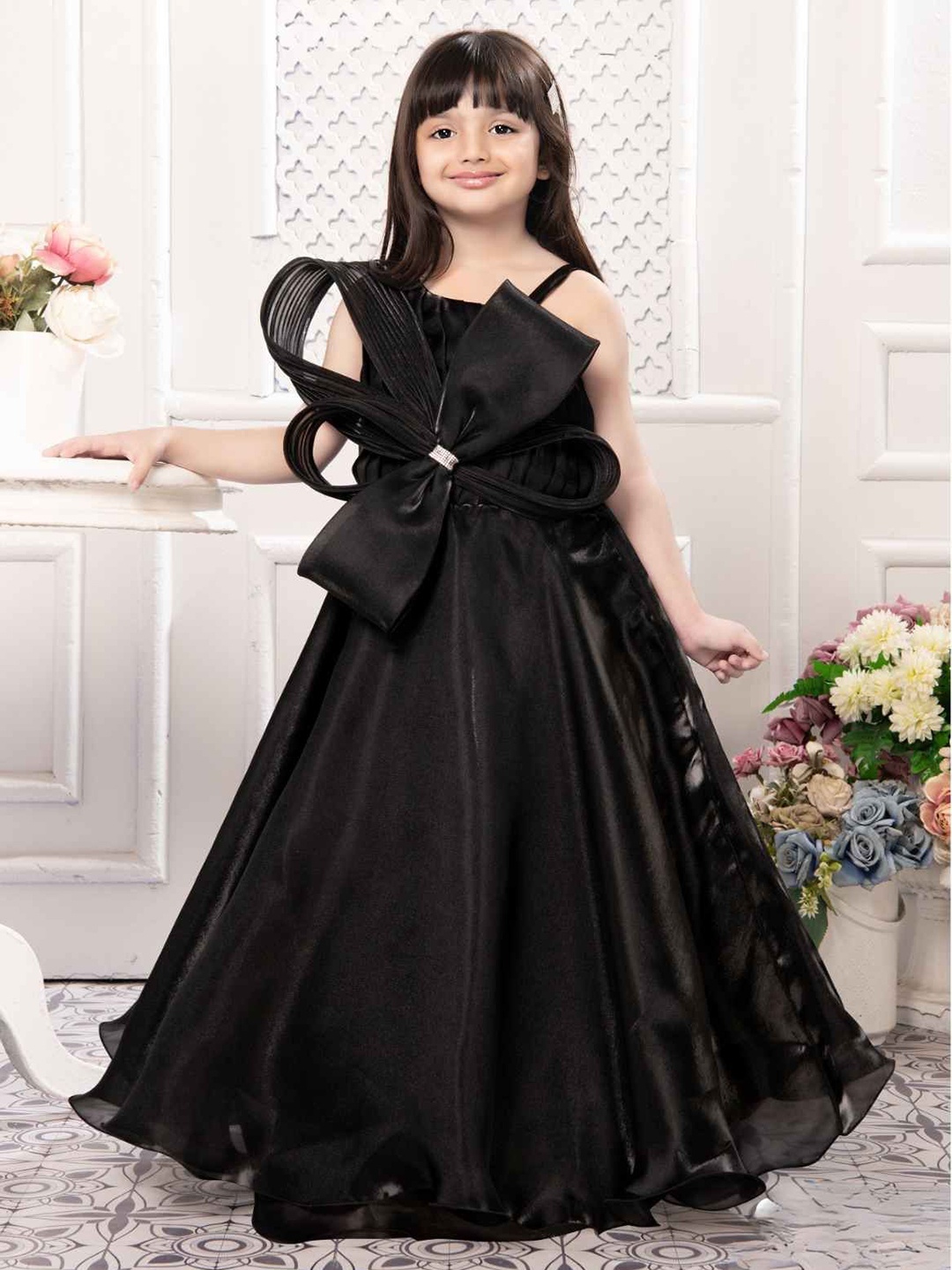 

Lagorii Girls Bow Embellished With Stone Work Gown, Black