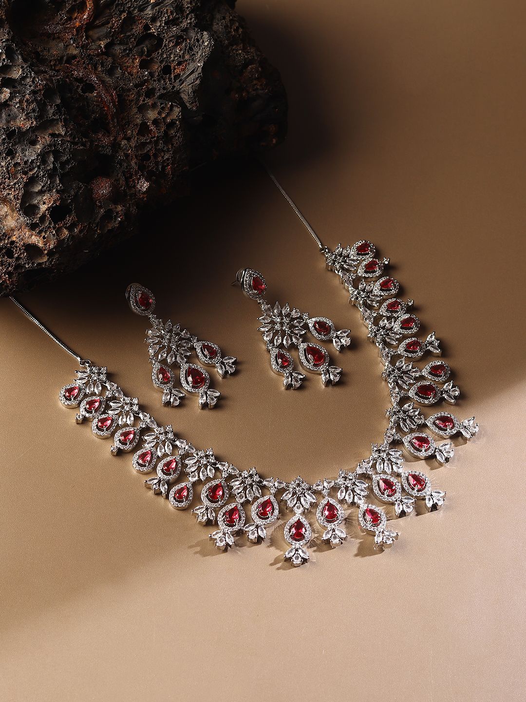 

RHOSYN Rhodium Plated Cubic Zirconia Studded Jewellery Set, Silver