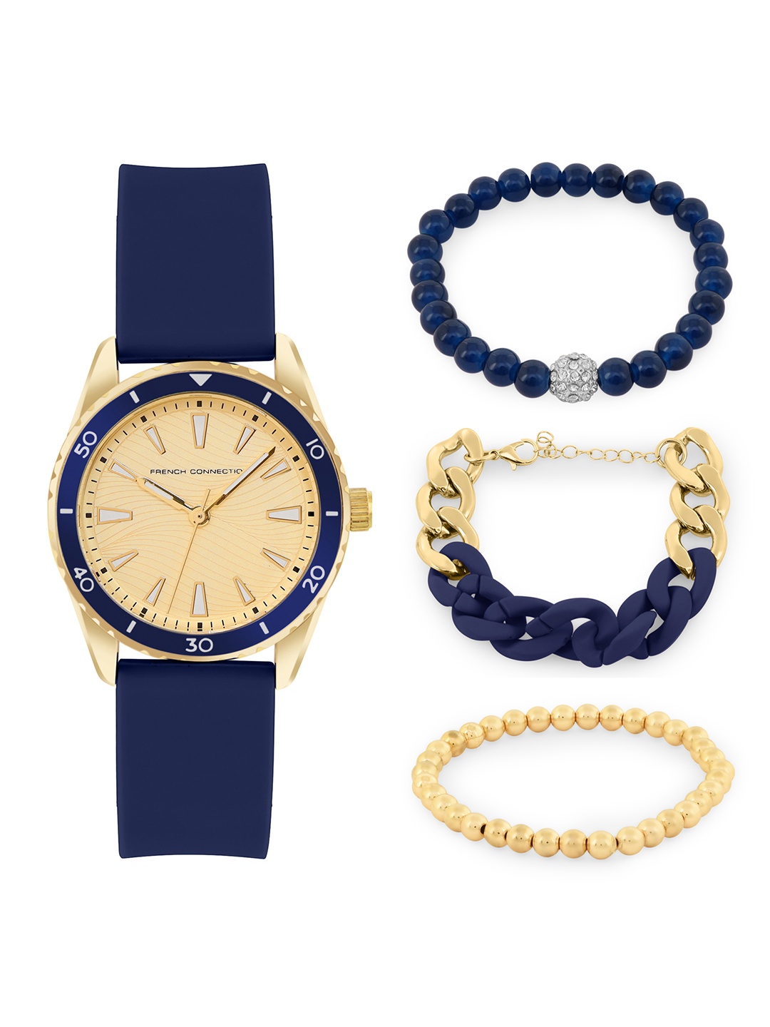 

French Connection Women Analogue Watch FCW13UL Gift Set, Gold