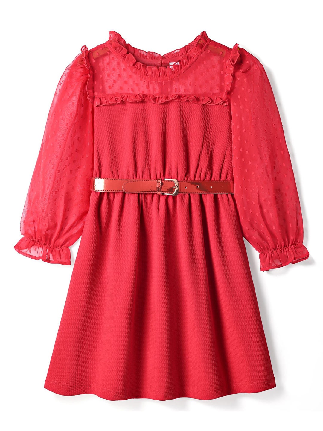 

Hola Bonita Puff Sleeve Fit & Flare Dress, Red