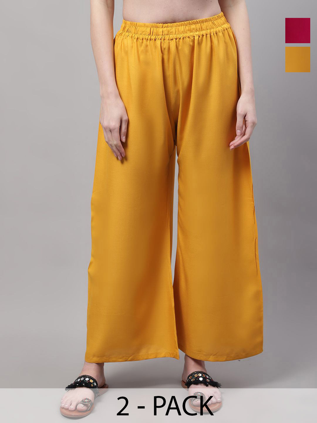 

Valles365 by S.C. Women Pack Of 2 Flared Palazzos, Yellow