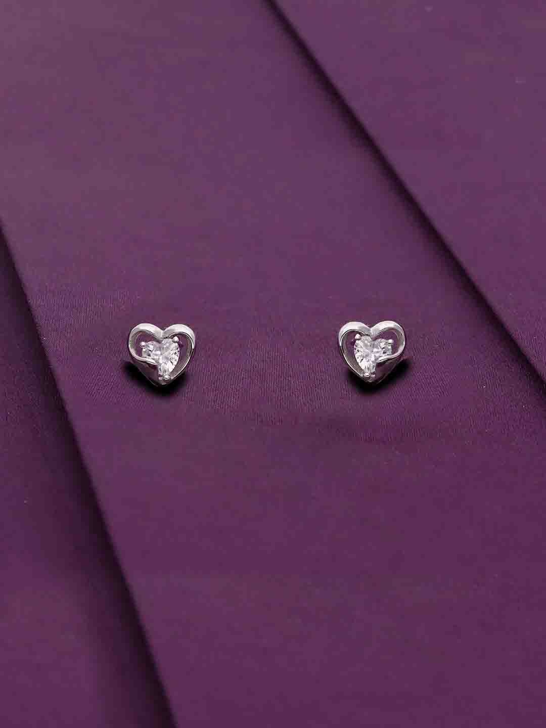 

KAI JEWEL 92.5 Sterling Silver Rhodium-Plated CZ-Studded Heart Shaped Minimalistic Studs