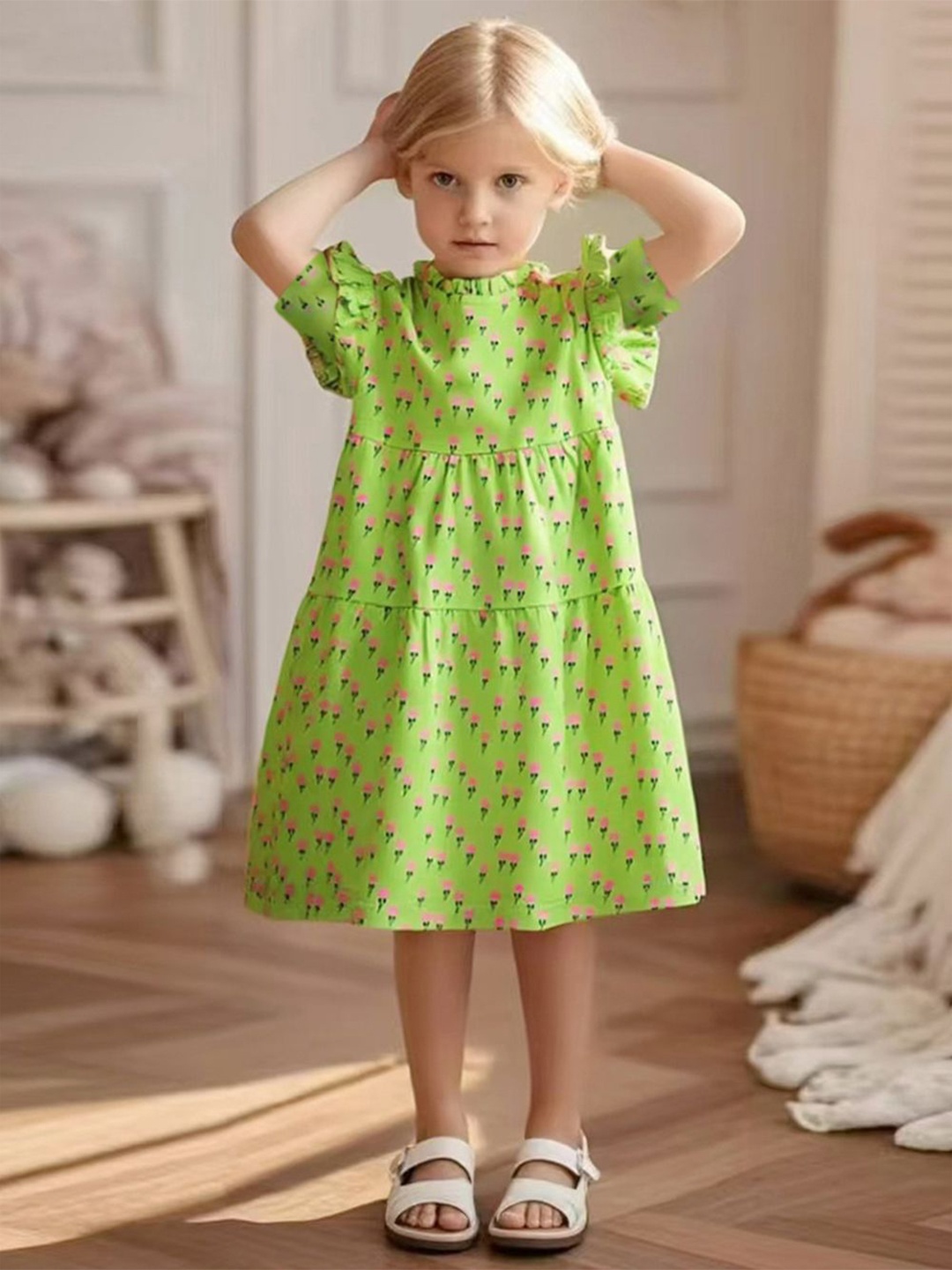 

StyleCast x Revolte Girls Printed Tiered Cotton A-Line Dress, Green