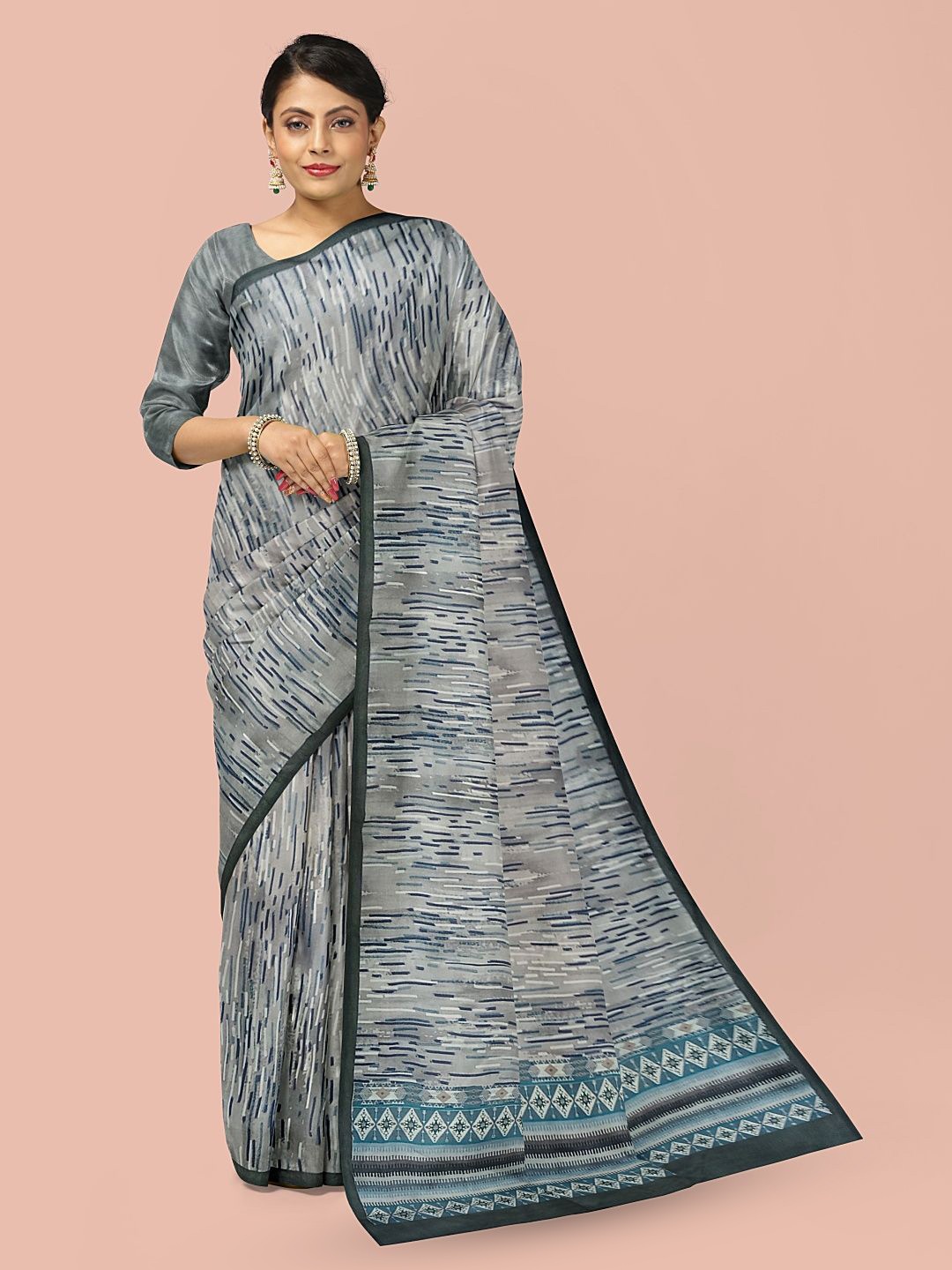 

Avyay Creation Silk Blend Mysore Silk Saree, Grey