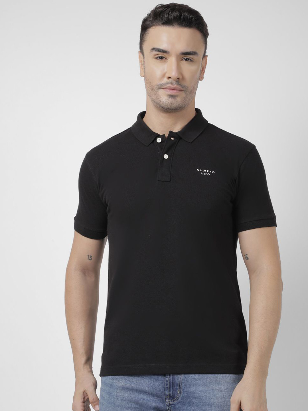

Numero Uno Men Solid Polo Collar Cotton T-shirt, Black