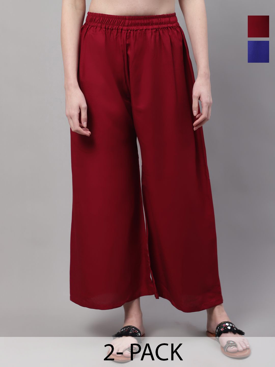 

Valles365 by S.C. Women Pack Of 2 Solid Flared Ethnic Palazzos, Maroon