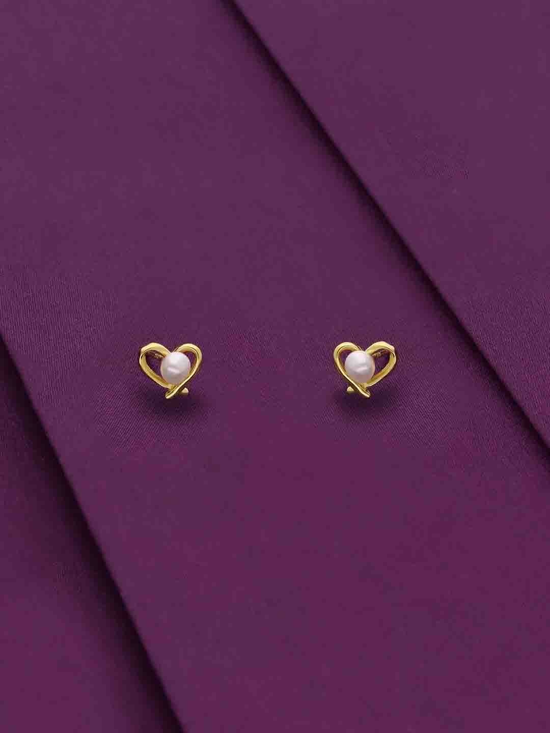 

KAI JEWEL 92.5 Sterling Silver Gold-Plated Beaded Heart Shaped Minimalistic Studs