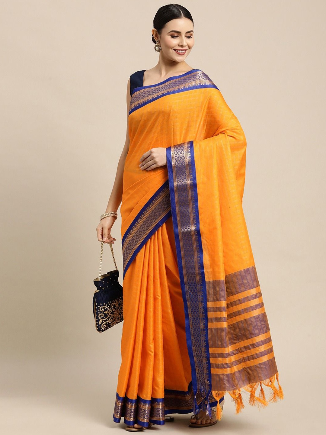 

DIVASTRI Woven Design Zari Silk Cotton Saree, Orange