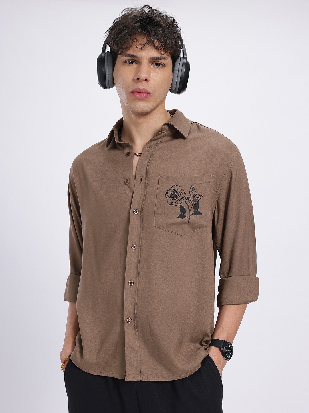 

glitchez Less Is More Rose Reverie Relaxed Fit Shirt, Brown