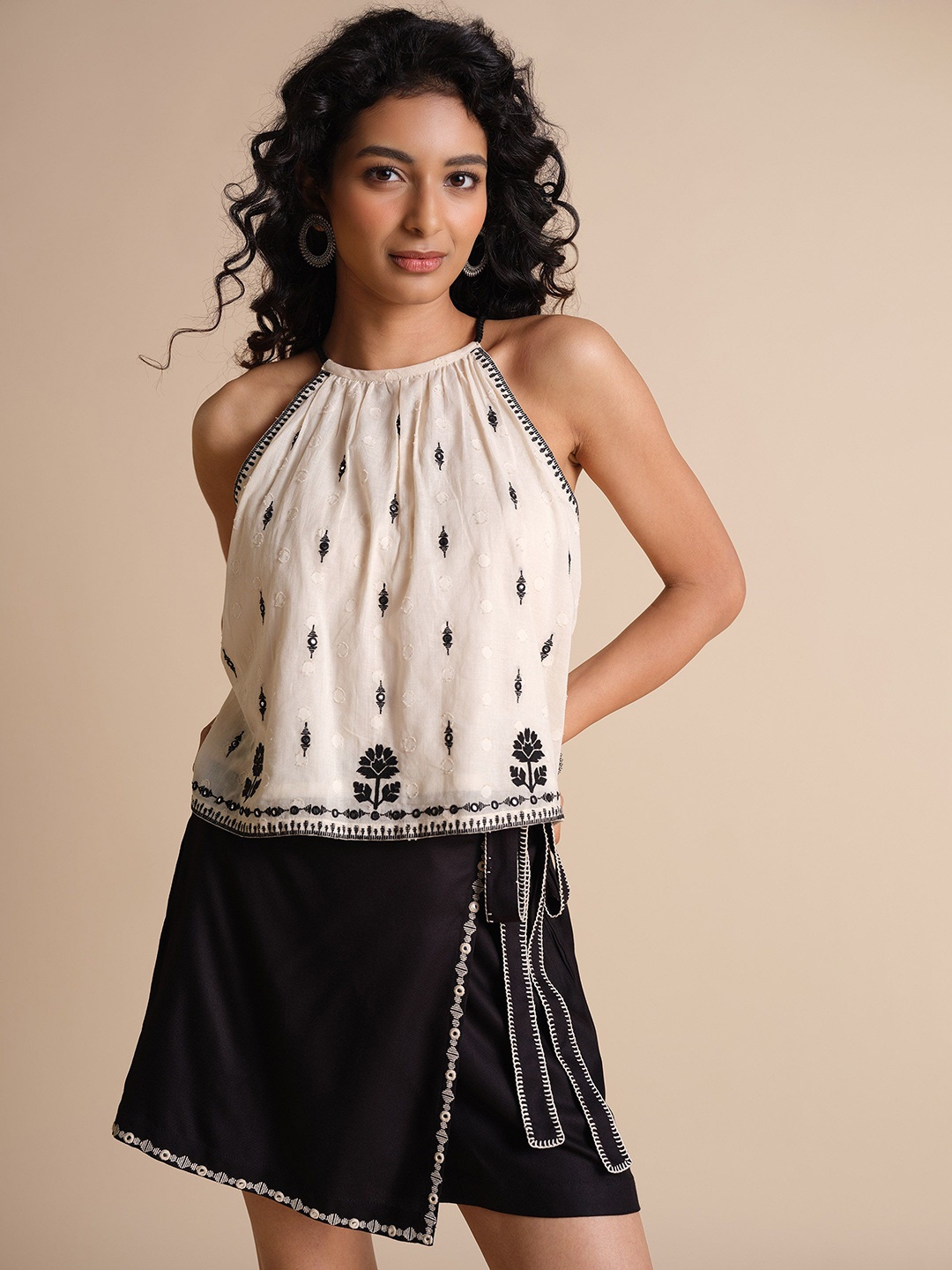 

Global Desi Embroidered Top & Skorts Co-Ord Set, Black