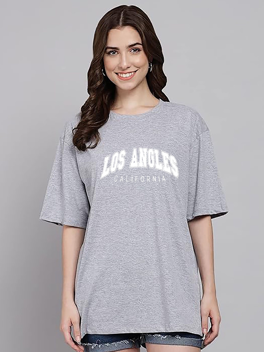 

My Swag Women Typography Printed Round Neck Cotton Oversized T-shirt, Grey